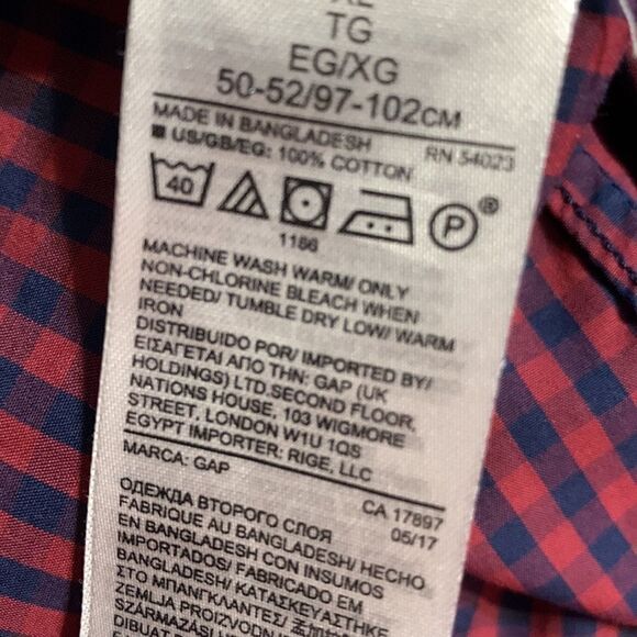 Gap Men’s Button Down Red Blue Checked Shirt XL - Picture 6 of 6